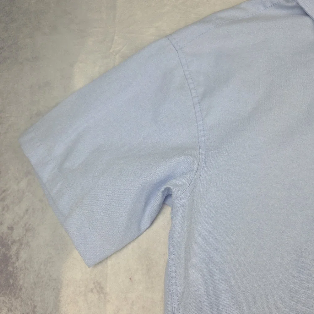 SPAO Mens Large Short Sleeve‎ Woodie Oxford Shirt Light Blue Cotton Polyester